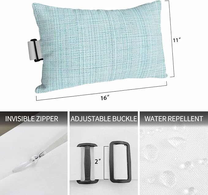 Outdoor Lumbar Pillow Set of 2, Teal Rustic Waterproof Beach Headrest Pillow with Inserts, Vintage Farmhouse Aqua Solid Color Recliner Throw Pillows for Patio Furniture, 12 x 20