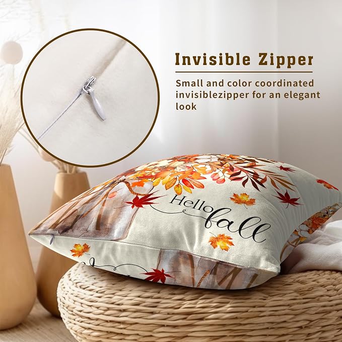 Fall Pillow Covers 20x20 Inch Set of 2 Autumn Thanksgiving Outdoor Throw Pillow Covers,Farmhouse Floral Mason Jar Cushion Case for Sofa Couch Decor