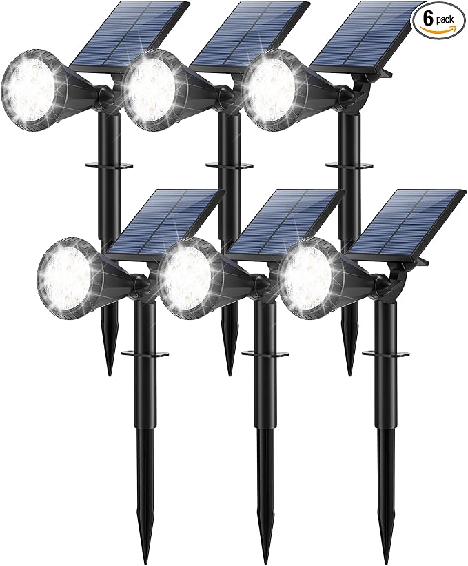 Tadyreal Solar Lights Outdoor Waterproof 180° Adjustable Landscape Spot Lights for Yard 4 Lighting Modes Solar Powered Spotlights for Pathway Garden Outside Wall Pool Porch (6 Pack, Cool White)