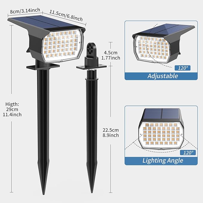 WENATY Solar Spot Light Outdoor Landscape Spotlights 6 Pack Warm White | IP65 Waterproof, 46 LEDs, 3 Modes Auto On/Off Solar Powered Flood Lights for Outside Pathway, Yard, Garden, Garage, Walkwa