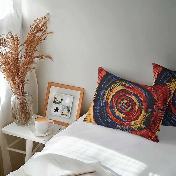 Vandarllin Outdoor Throw Pillows Covers 20x12 inch Set of 2 Waterproof Yellow Black Tie-Dye Art Decorative Zippered Cushion Covers for Patio Furniture, Abstract Boho Tribe Lumbar Pillowcases