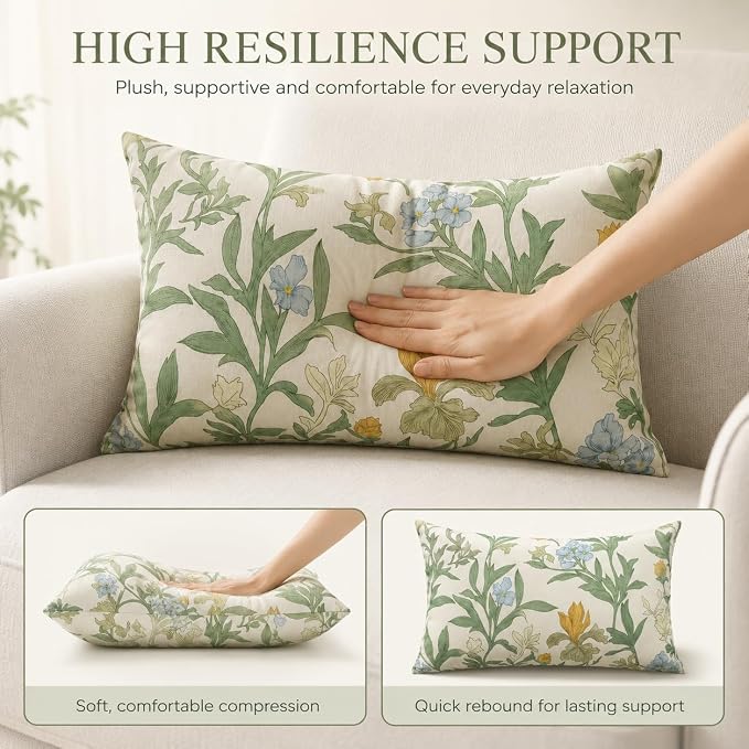 Pack of 2 Patio Lumbar Pillows 12"x20" | Fade Resistant Outdoor Waterproof Lumbar Pillow with Inners Decorative Garden Lumbar Cushions for Home Patio Terrace Sofa