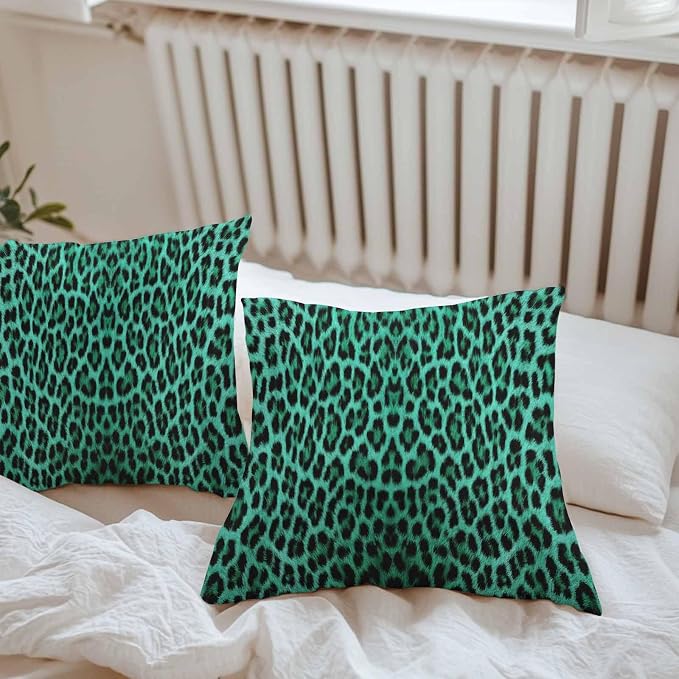 Vandarllin Outdoor Throw Pillows Covers 20x20 inch Set of 2 Waterproof Green Leopard Print Decorative Zippered Cushion Covers for Patio Furniture, Retro Animal Fur Pattern Lumbar Pillowcases