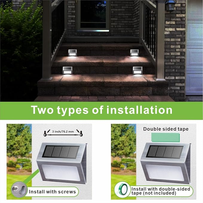 XLUX Solar Powered Lights for Deck Steps Stairs Fences Pathway Path, LED lamp, Outdoor Waterproof, White Light 2 Pack | white non-glare LED lamp, sturdy stainless steel casing, for deck, step, fence, pathway, Rainproof, Automatic ON/OFF