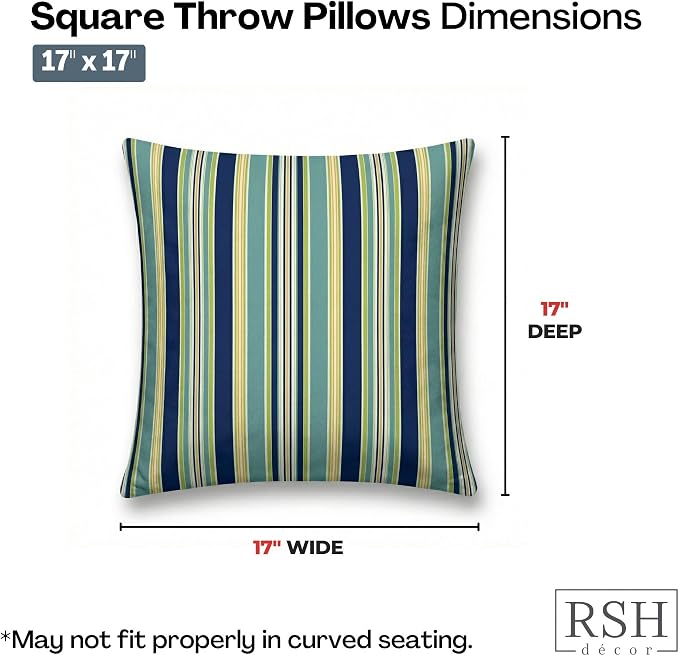RSH DECOR Square Throw Pillows Set of 2, 17" x 17", Outdoor Pillows Waterproof, Outdoor Pillow Covers, Pillow Covers for Couch, Eastbay Seaspray, Made in USA