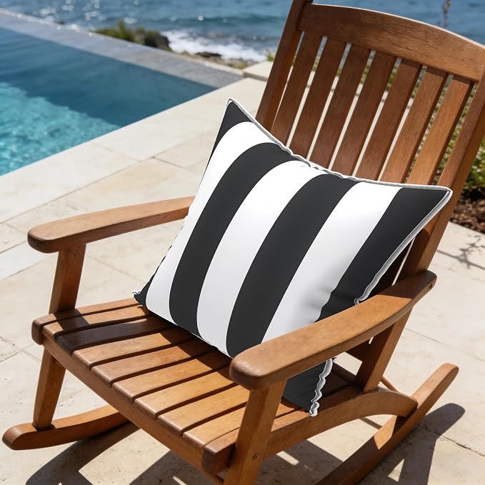 LVTXIII Outdoor Pillow Covers Set of 2, Patio Waterproof Throw Pillow Cases Fade Resistant Accent Pillow Covers for Spring Summer Garden Decoration, 16x16 Inch, Cabana Black