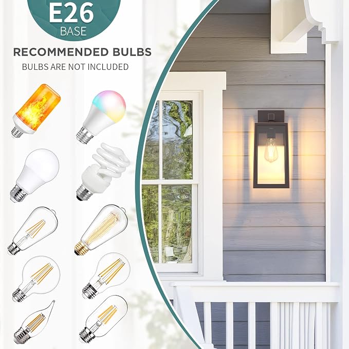 MAXvolador Outdoor Wall Sconce, Large Exterior Waterproof Wall Lantern Light Fixture, Oil Rubbed Bronze Porch Lights, Anti-Rust E26 Patio Lighting, 2 Pack | Large Oil Rubbed Bronze Porch Wall Light, Anti-Rust, E26 Socket, Clear Glass Outside Wall Mount...