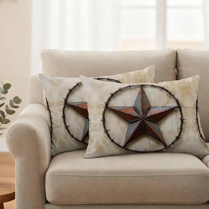 Texas Star Vintage Waterproof Outdoor Pillow Covers Set of 2 Home Decor, Abstract Country Stars Modern Pillowcase Patio Pillow Covers for Couch Bench Furniture Garden 20x12in