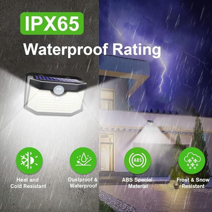 HMCITY Solar Lights Outdoor 120 LED 3 Lighting Modes,Motion Sensor Wall Lights, IP65 Waterproof Solar Powered Wall Lights for Garden Deck Lights (Front Button 4Packs, Black Shell-Daylight White)