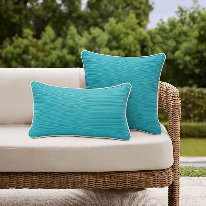Unimatta Decorative Outdoor Water Repellent Throw Pillows with Inserts, Set of 4, 20" x12" Pillows for Patio, Backyard, Bed, Couch, and Patio Furniture, Turquoise