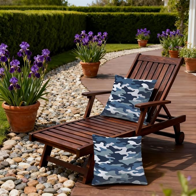 22x22 Inch Outdoor Pillow Covers Set of 2 Waterproof Throw Pillow Covers Decorative Couch Cushion Covers Navy Camouflage,Camo Theme Square Pillowcases Protectors for Patio Garden Sofa