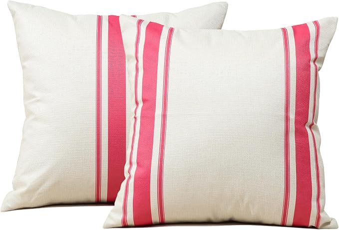 OTOSTAR Outdoor Pillow Covers Set of 2 18x18 Inch Waterproof Decorative Throw Pillow Covers Square Geometry Pillow Cases Garden Pillows Shell for Patio Furniture Couch Tent Balcony Decor (Hot Pink)