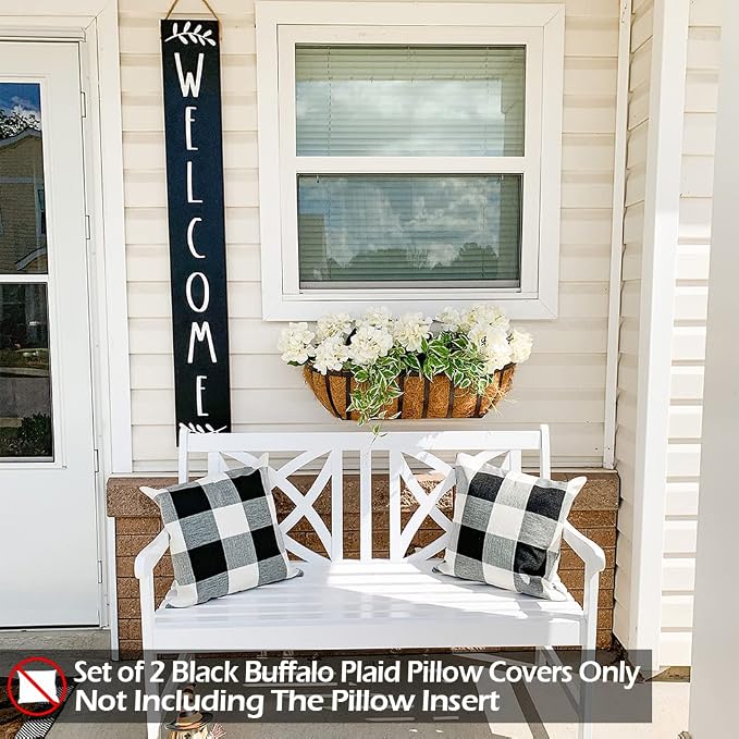 CARRIE HOME Black and White Buffalo Plaid Pillow Covers 20x20 Set of 2 Outdoor Linen Throw Pillow Covers Farmhouse Checkered Pillow Covers 20 x 20, Black Boho Decor for Couch Sofa