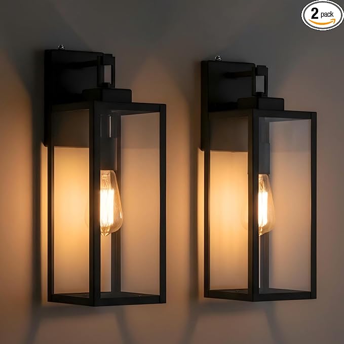 2 Pack Large Size Outdoor Wall Lights Dusk to Dawn, 18 Inch Wall Lantern Set for Two Photocell Wall Sconce for Porch Light, Exterior Garage Light, Patio Outdoor Lighting with Sensor