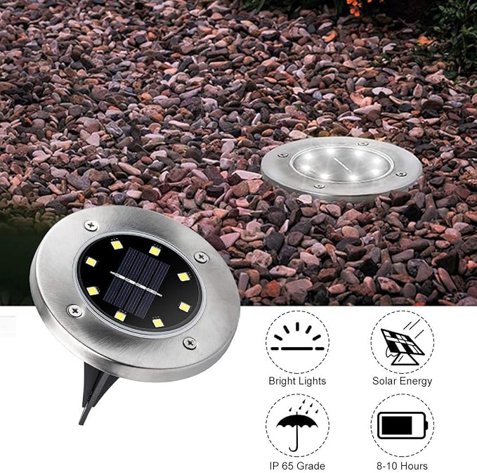 ZGWJ 8 Pack Solar Ground Lights,8 LED Upgraded Outdoor Garden Lights Landscape Lighting for Lawn Pathway Yard Deck Patio Walkway White