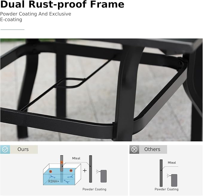 MFSTUDIO 5 Pieces Patio Dining Set, Outdoor Table and Chairs for 4, Outdoor Rattan Dining Furniture Set, Patio Wood-Like Metal Table with Wicker Chairs
