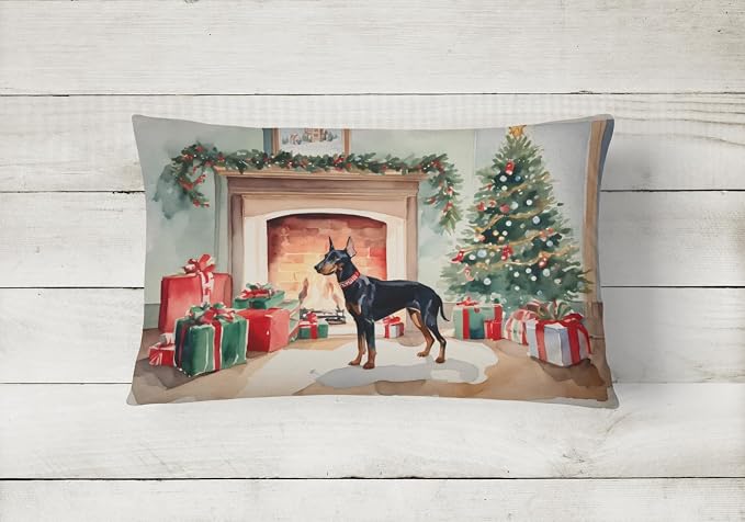Caroline's Treasures DAC2646PW1216 Doberman Pinscher Cozy Christmas Throw Pillow Machine Washable, Indoor Outdoor Decorative Pillow for Couch, Bed or Patio, 12HX16W