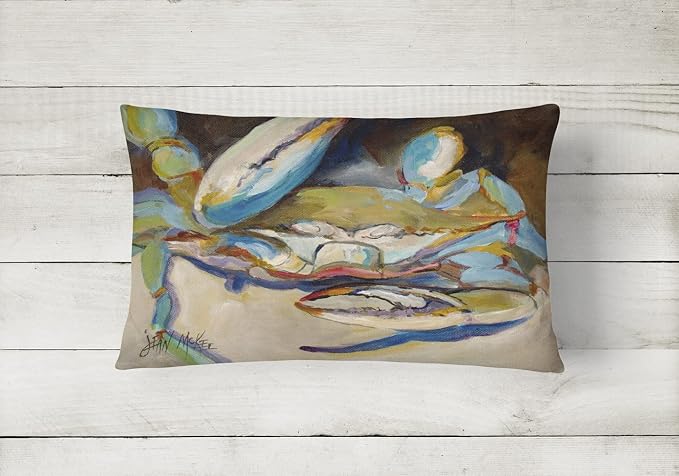 Caroline's Treasures JMK1099PW1216 Big Crab Claw Blue Crab Canvas Fabric Decorative Pillow Machine Washable, Indoor Outdoor Decorative Pillow for Couch, Bed or Patio, 12HX16W