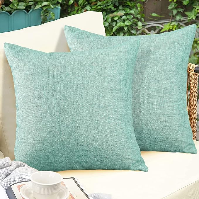OTOSTAR Outdoor Throw Pillow Covers Waterproof Garden Decorative Pillow Cases Square Outdoor Pillow Covers Patio Cushion Case Pillows for Couch Tent Sofa Balcony Decor 18x18 Inch Pack of 4 (Mint)