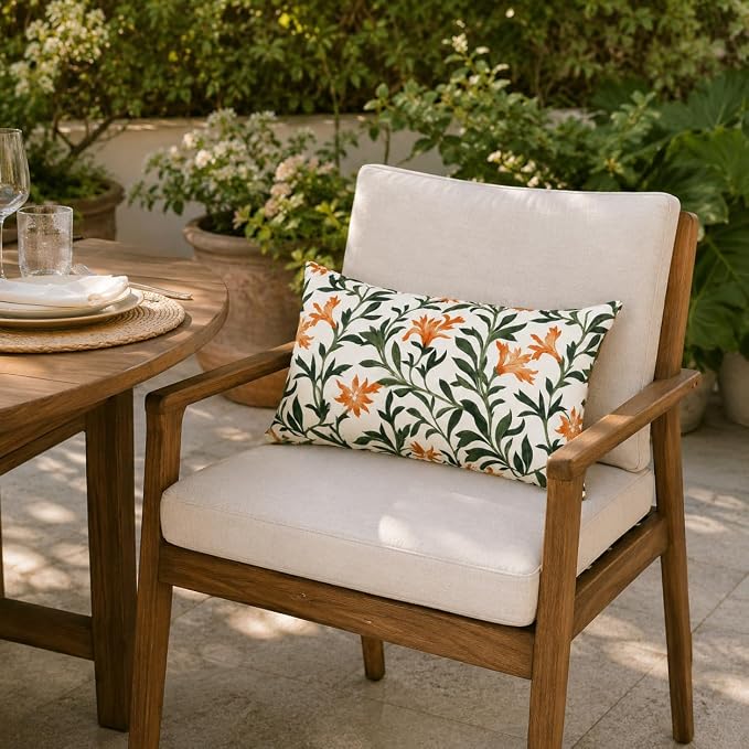 Outdoor Lumbar Pillows 12"x20" Waterproof Patio Pillows with Inserts | Set of 2 Fade Resistant Outdoor Waterproof Lumbar Pillow Decorative Garden Lumbar Cushions for Home Patio Terrace Sofa