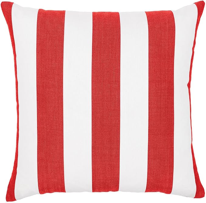 Sherry Kline Cabana Stripe Outdoor Throw Pillow Set of 2, 18x18 Inch Knife Edge Reversible Decorative Cushions, Indoor Outdoor Patio Accent Pillows, Made in USA - Red/White