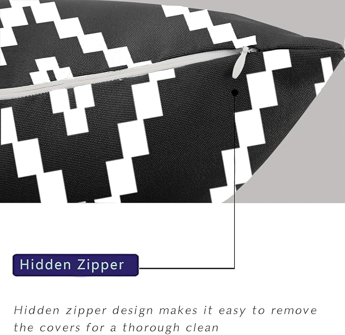 Outdoor Pillow Waterproof Set of 2, Black and White Throw Pillows for Patio Furniture, Outdoor Pillow Covers for Couch, White More (Black&white-01, 12x20 Inch)