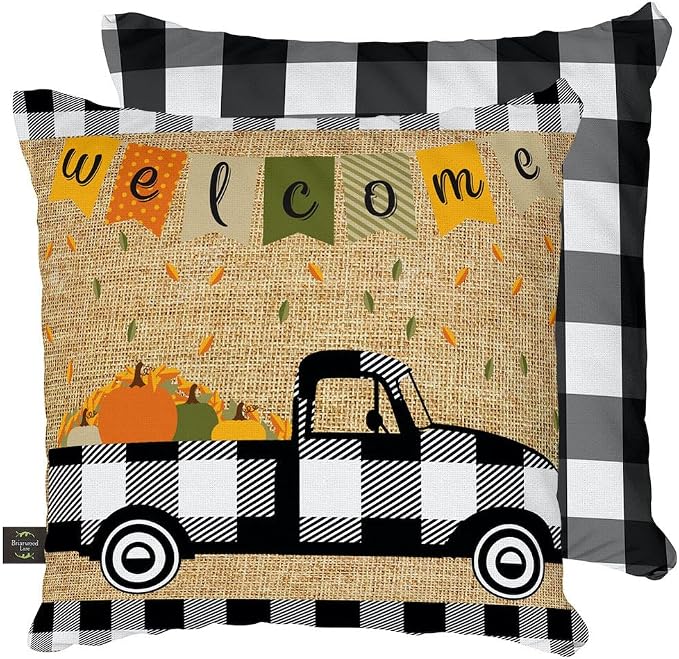 Briarwood Lane Indoor/Outdoor Pillow 17x17 Black Checkered Truck Fall Decorative for Fall Pillow