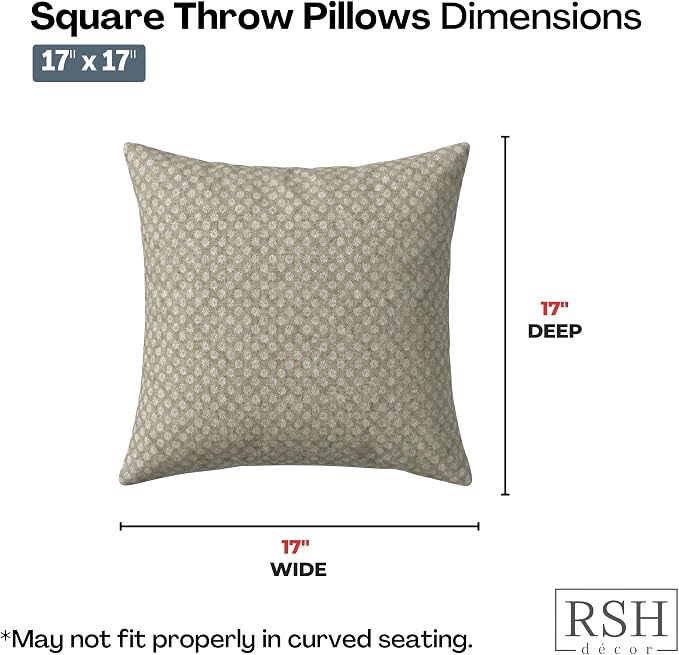 RSH DECOR: Sunbrella Square Throw Pillows Set of 2 | 17" x 17" | Water and Fade-Resistant Performance Fabric | Outdoor Pillow Covers with Down-Alternative Inserts | Made in USA (Molina Mushroom)