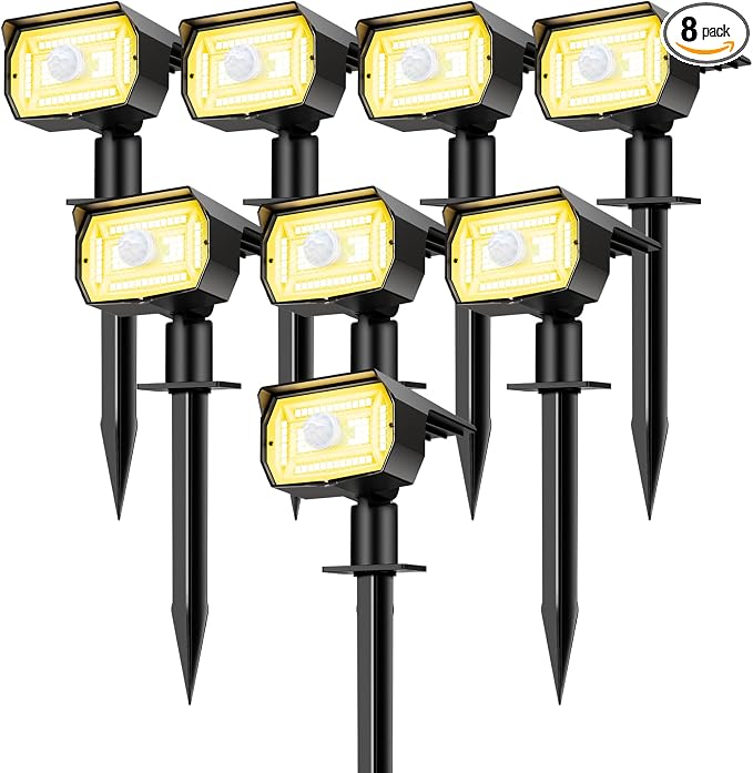 nipify Solar Lights Outdoor Waterproof, Motion Sensor Spot Landscape Light | 8 Pack/3 Modes/56 LED, Warm White, Waterproof, Solar Powered, Landscaping, Lighting for Outside Pathway Yard Garden Walkway