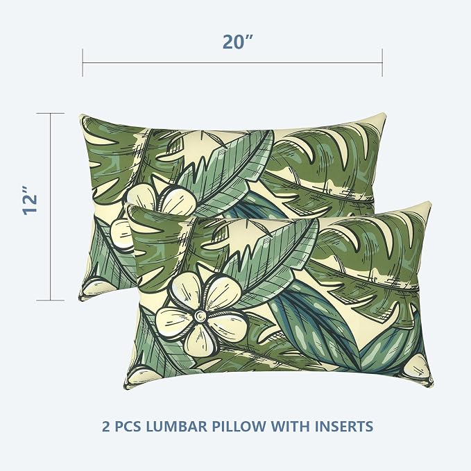 LVTXIII Outdoor/Indoor Lumbar Pillows, Decorative Patio Lumbar Cushions, Fluffy Fade Resistant Throw Pillow Cushions for Home Patio Coach Sofa, 12×20 Inch, Pack of 2, Tropical Paradise