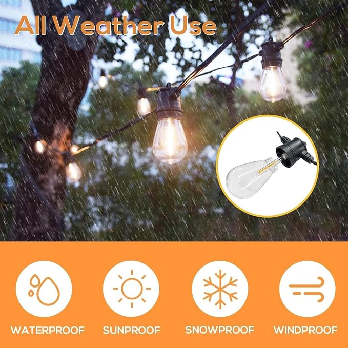 SUNTHIN Outdoor String Lights, 3 * 50FT(150FT Total) Patio Lights with 3 * 15 LED Shatterproof Bulbs for Outside, Backyard, Deck, Porch, Garden, Bistro, Cafe, Party