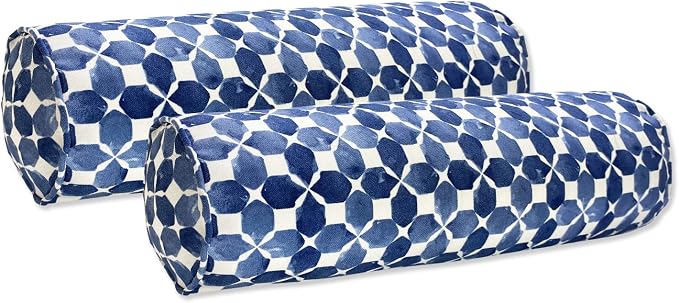 Outdoor Waterproof Decorative Bolster Pillows with Inserts for Patio Furniture, 20x6 Inch Fade Resistant Patio Garden Neck Roll Cushions for Couch Bed Sofa, Geometric Navy