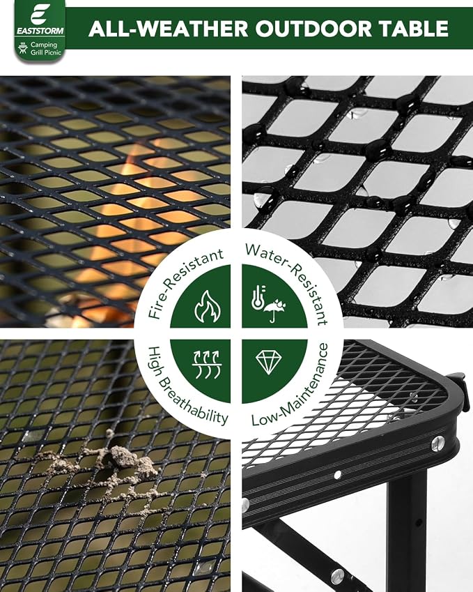 3 ft Folding Table with Adjustable Height, Camping Table with Carry Handle, Metal Mesh Table ,Portable Grill Table for Camping, Tailgating, BBQ, Picnic & Indoor, Fits 3–6 People, Supports 66 lb, Black