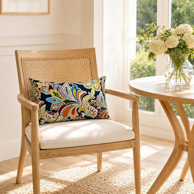Pack of 2 Patio Lumbar Pillows 12"x20" | Fade Resistant Outdoor Waterproof Lumbar Pillow with Inners Decorative Garden Lumbar Cushions for Home Patio Terrace Sofa