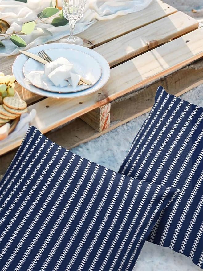 Outdoor Waterproof Throw Pillow Covers Set of 2 Navy Blue Stripe Pillowcases 18x18 Inches Vertical Striped Patio Decorative Pillows Cushion Case Patio Pillows for Couch Bed Chair Garden