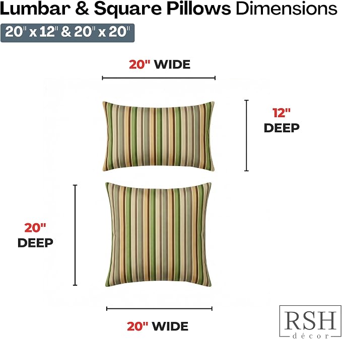 RSH DECOR: Sunbrella Lumbar & Square Pillows Set of 4 | 20" x 12" & 20" x 20" | Water and Fade-Resistant Performance Fabric | Outdoor Throw Pillows | Made in USA (Samuel Meadows)