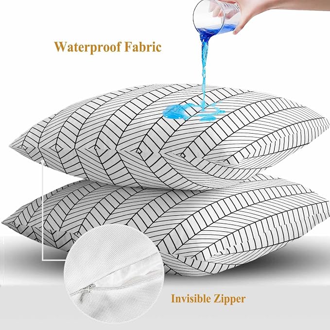 Outdoor Waterproof Throw Pillow Covers Set of 2 Black White Chevron Stripes Pillowcases 16x16 Inches Modern Geometric Texture Decorative Pillows Cushion Case Patio Pillows for Couch Bed Chair Garden