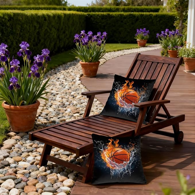20x20 Inch Outdoor Pillow Covers Set of 2 Waterproof Throw Pillow Covers Decorative Couch Cushion Covers Basketball in Fire Square Pillowcases Protectors for Patio Garden Sofa