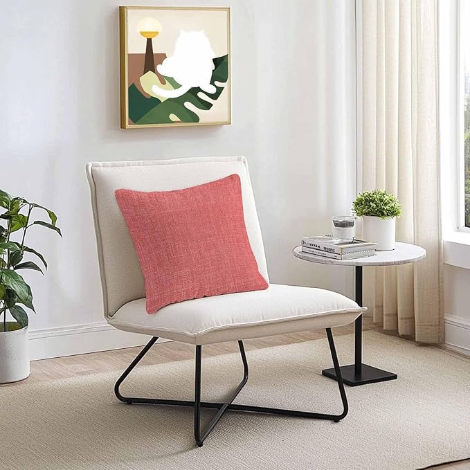 Vandarllin Outdoor Throw Pillows Covers 26x26 inch Set of 2 Waterproof Coral Red Linen Decorative Zippered Cushion Covers for Patio Furniture, Farmhouse Pure Color Lumbar Pillowcases