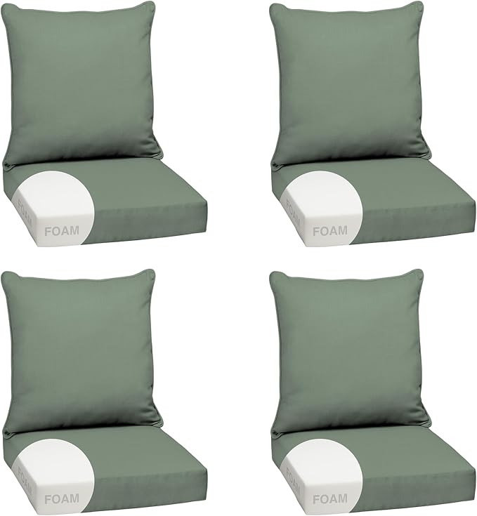 Arden Outdoor Deep Seat Cushion Set, Foam, 24x24, Sage Green Texture | 4-Pack, earthFIBER, Sofa, Couch, Conversation Set, Premium High-Density Foam, Never Flattens, Mold and Mildew Resistant