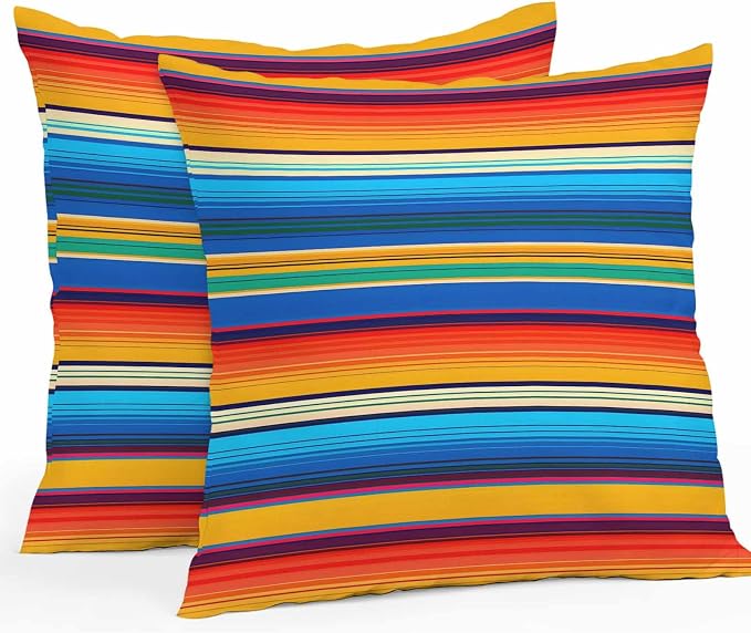 Colorful Striped Outdoor Pillow Covers 26x26 Inch Throw Pillow Covers Set of 2 Waterproof Decorative Pillow Cases Boho Rainbow Abstract Stripes Lines Cushion Covers for Patio Furniture Garden Couch