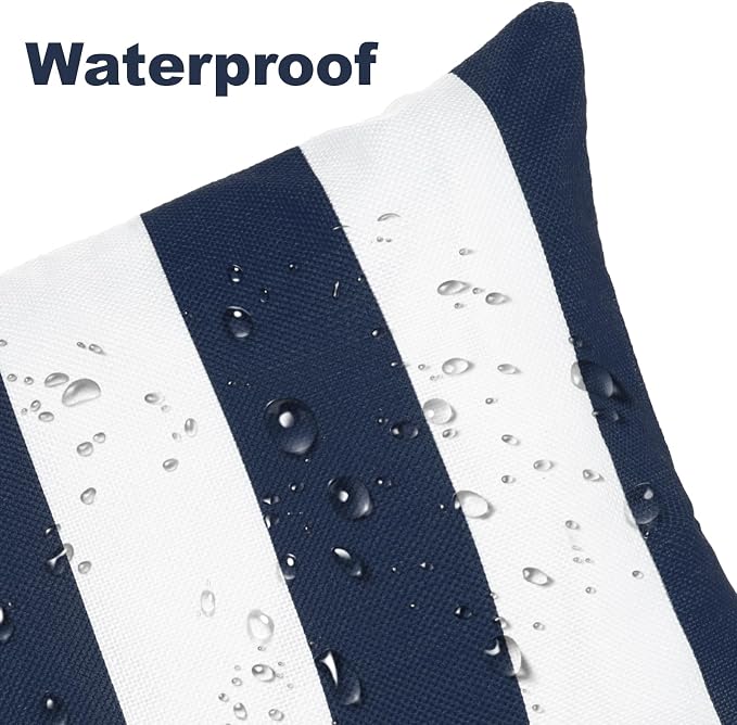 tiggell 4 Pack Waterproof Pillow Covers Outdoor Throw Pillowcases Decorative Garden Cushion Case for Home Garden Patio Couch Balcony Striped (Blue & White, 12 * 20 inch)