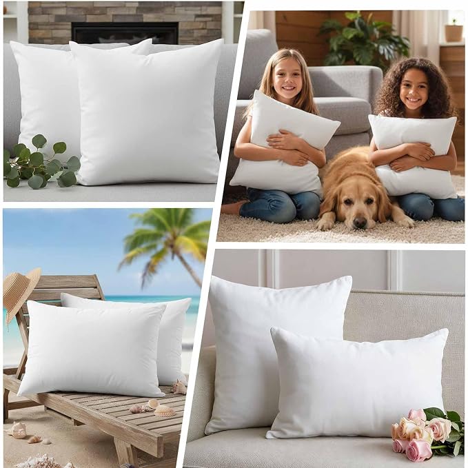 White Waterproof Outdoor Pillow Covers 26''x26'' Set of 2, Modern Simple Patio Furniture White Cushion Covers for Chairs, Decorative Solid Color Pillow Cases for Garden/Pool/Beach