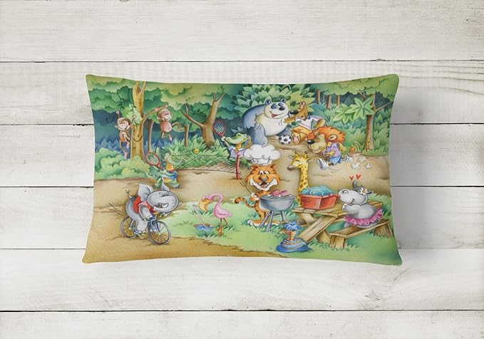 Caroline's Treasures APH6821PW1216 Animals at A Picnic Canvas Fabric Decorative Pillow Machine Washable, Indoor Outdoor Decorative Pillow for Couch, Bed or Patio, 12HX16W
