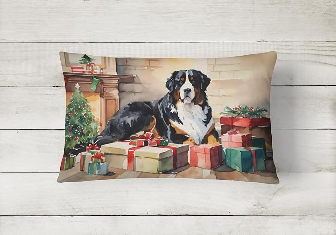 Caroline's Treasures DAC2610PW1216 Bernese Mountain Dog Cozy Christmas Throw Pillow Machine Washable, Indoor Outdoor Decorative Pillow for Couch, Bed or Patio, 12HX16W