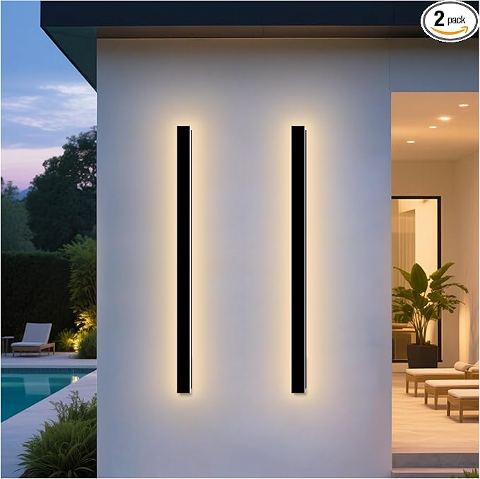 Modern Outdoor Wall Lights, 2 Pack 71 Inch Long Exterior Wall Sconce | LED 3000K Wall Mount Lighting Fixture with Junction Box IP65 Waterproof Outside Light Fixtures for House Garage Front Door