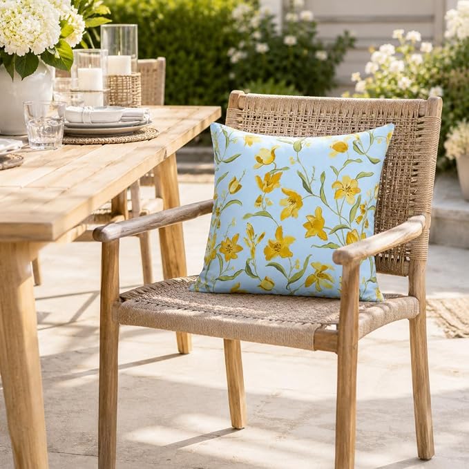 Outdoor Throw Pillows 18×18 Inch Waterproof Pillows with Inserts | Set of 2 Fade Resistant Decorative Square Pillows for Couch, Sofa and Patio Furniture