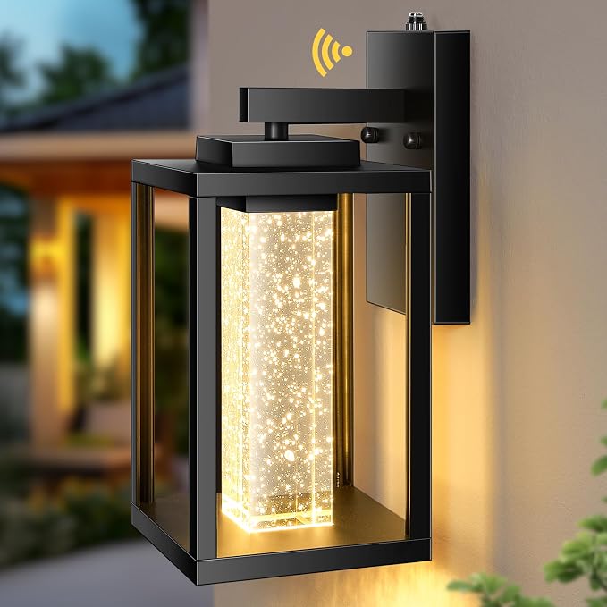 VIANIS Black Porch Lights Outdoor Dusk to Dawn, Modern Exterior Garage Lighting Fixture Wall Mount for House, 100% Aluminum Outdoor Wall Sconce Lantern for Coach with Integrated 10W LED Light Source