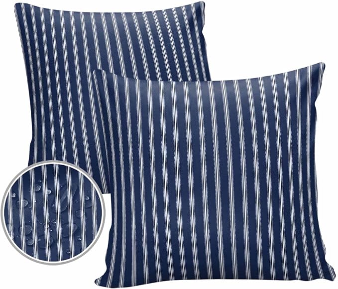 Outdoor Waterproof Throw Pillow Covers Set of 2 Navy Blue Stripe Pillowcases 26x26 Inches Vertical Striped Patio Decorative Pillows Cushion Case Patio Pillows for Couch Bed Chair Garden