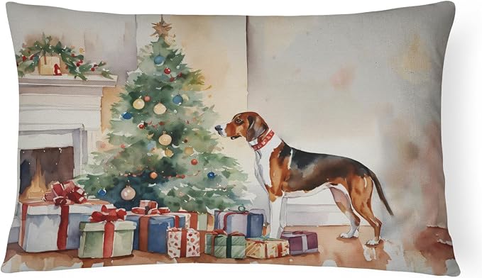 Caroline's Treasures DAC2594PW1216 American English Coonhound Cozy Christmas Throw Pillow Machine Washable, Indoor Outdoor Decorative Pillow for Couch, Bed or Patio, 12HX16W